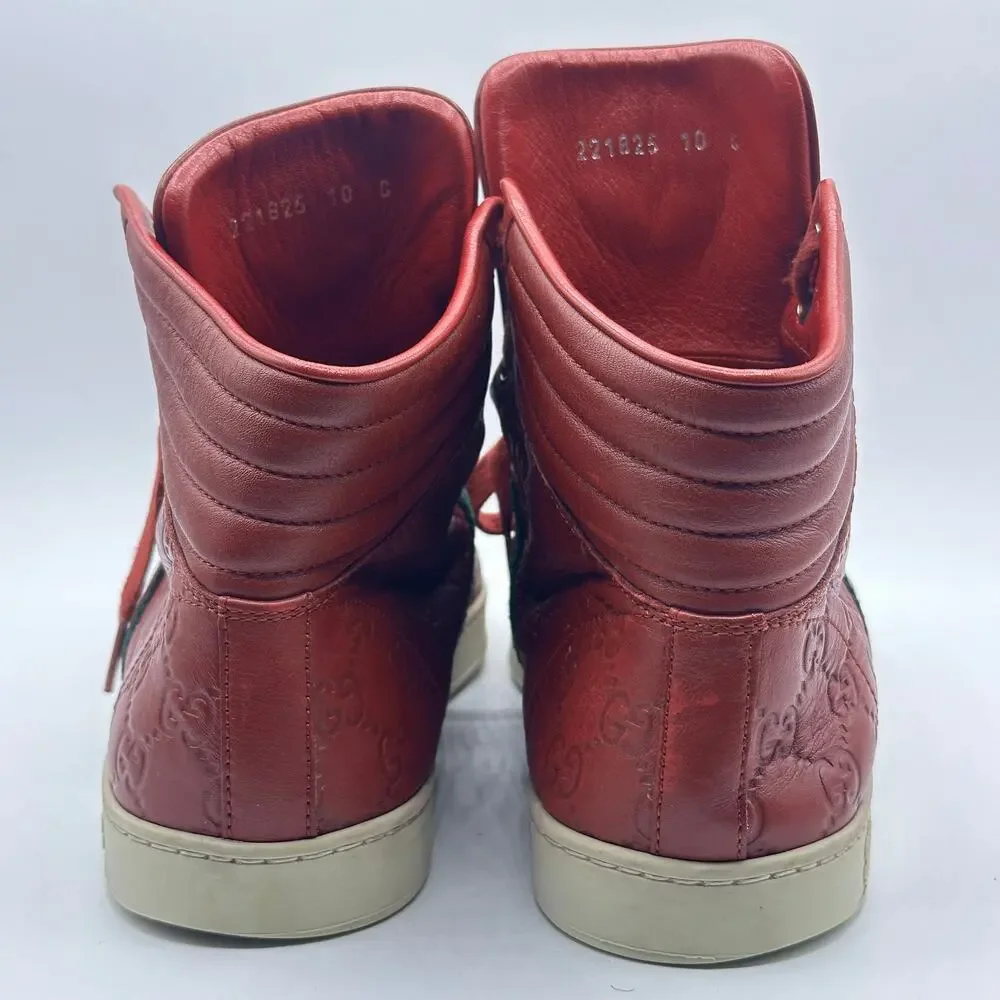 GUCCI GG High Top Guccissima Embossed Monogram Sneakers Red Sz 11